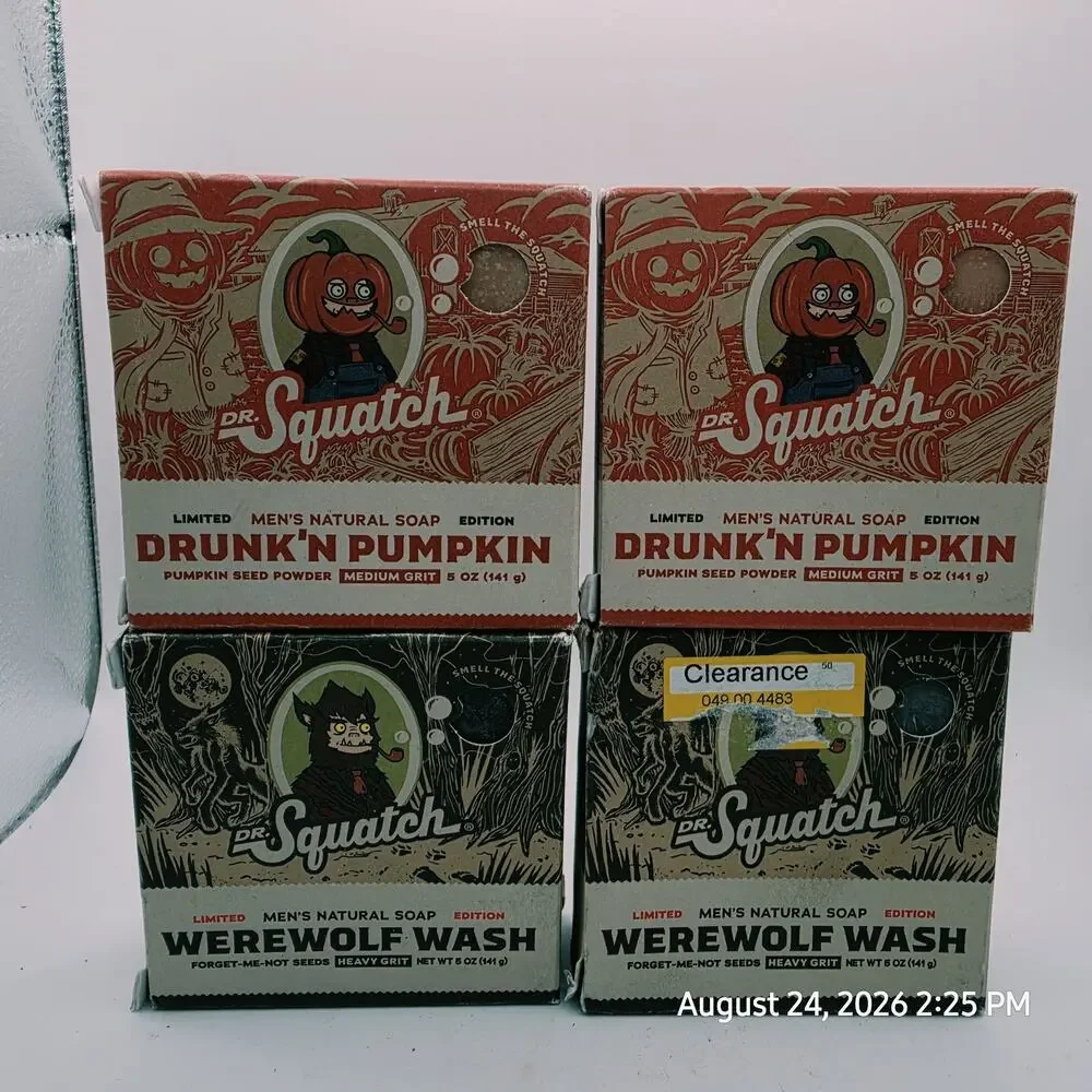 4 Pk Dr. Squatch Men's Limited Edition Bar Soap Set Drunk'N Pumpkin Werewolf 5oz